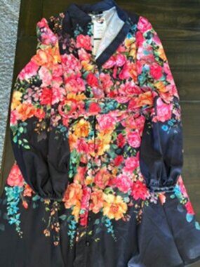 Navy Floral Belted Midi Dress